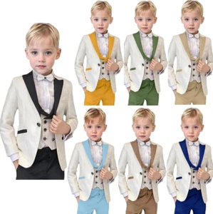Paisley Boy‘s Suits Peak Lapel Formal Wedding Tuxedo Blazer Pant Vest Slim Fit - Picture 1 of 27