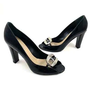 MICHAEL KORS COLLECTION Italian crafted black patent leather peep toe pumps - Picture 1 of 10