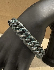 All Saints Bracelet Bangle Curb Cuban Link Gray Green Verdigris - Picture 1 of 3