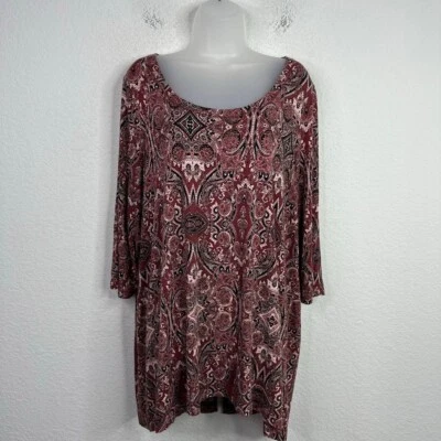 Camisa KENAR Mujer 1X Cachemira Manga 3/4 Cuello Redondo Boho Hippie Túnica Blusa Foto 1 de 4