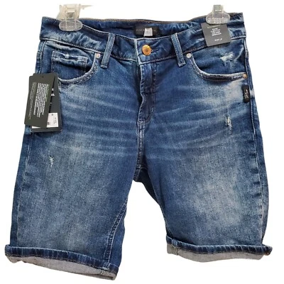 NUEVO Pantalones Cortos Plateados Jeans Elyse Bermudas Para Mujer Talla 25x9 Azul Tiro Medio Denim Curvilíneo Foto 1 de 4