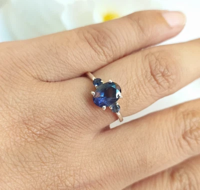 Natural Blue Iolite Oval Cut 925 Sterling Silver Ring Handmade Engagement Gift - Image 1 of 4