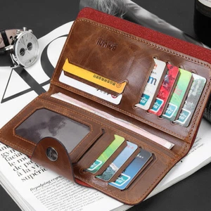 Men's Bifold Leather Wallet Long Clutch Purse Credit ID Card Holder Handbag Gift - Picture 1 of 7