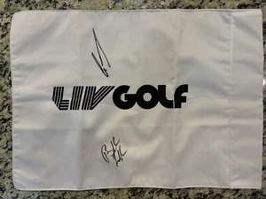 Brooks Koepka & Greg Norman autographed LIV pin flag Smash GC - Picture 1 of 2
