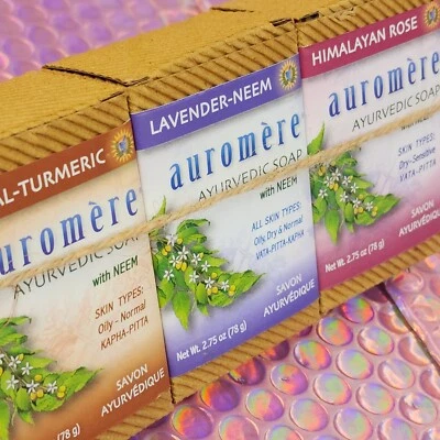 Auromere Ayurvedic Soap With Neem Vegan Soap 3 Pack Vata Pitta Kapha Holistic - Image 1 of 4