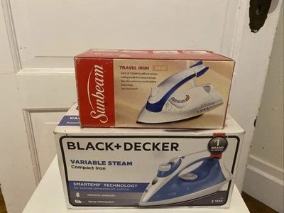 Lote de 2 hierros compactos Sunbeam Travel Iron 3932 Black and Decker flujo variable Foto 1 de 3