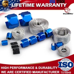 BRAIDED STAINLESS STEEL VACUUM/FUEL/RADIATOR/OIL LINE DRESS-UP HOSE COVER BLUE - Picture 1 of 13