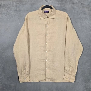 Ralph Lauren Púrpura Etiqueta Para Hombre XL Lino Abotonado Camisa Tostado - Imagen 1 de 10