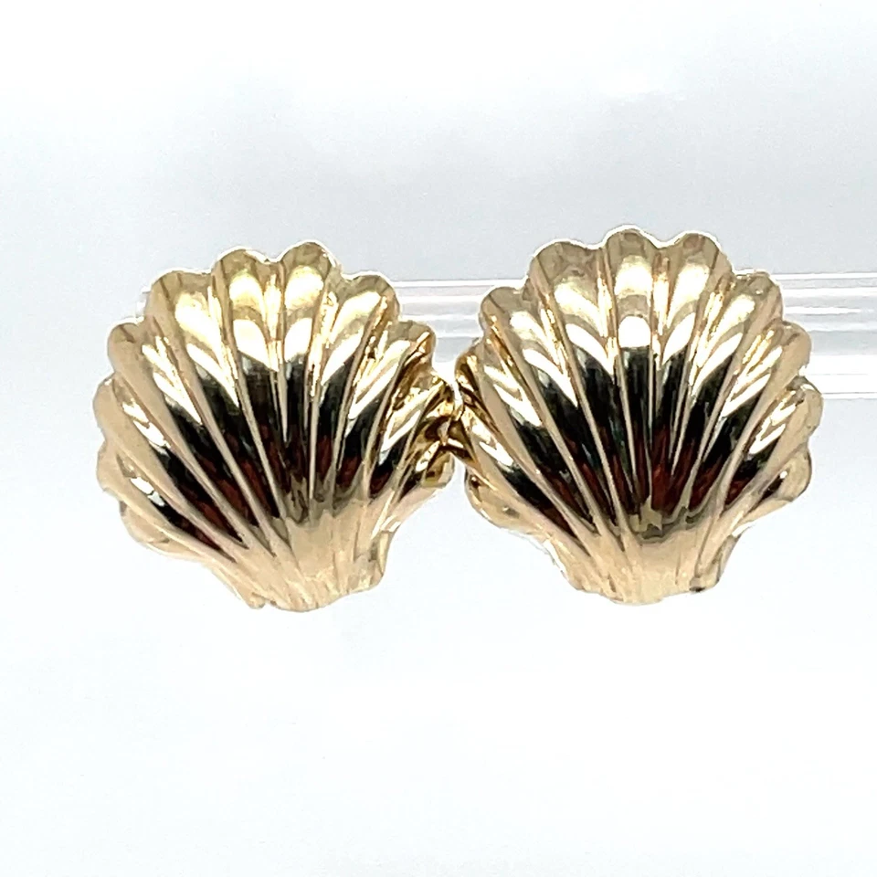 "Aretes de oro amarillo de 14 k concha de vieira inflada de 5/8"" de 1,8 gramos" Foto 1 de 1