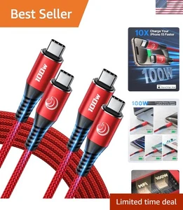 Braided 6ft USB C Cables [2-Pack] - Fast 100W Charging for All Type-C Devices - Picture 1 of 11