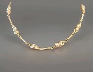 Collar de eslabones de cadena de perlas sintéticas tono dorado firmado por Sarah Coventry de colección 15" - Imagen 1 de 2