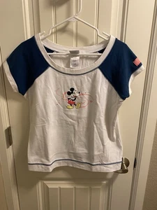 Vintage Disney Direct XL Top Mickey Mouse Bling Shirt Blue White Stretch - Picture 1 of 7