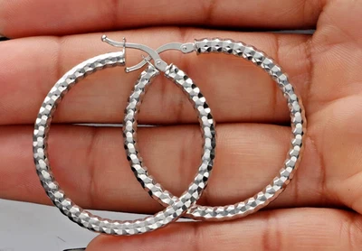 Grandi ORECCHINI ORO 750 18kt bianco a Cerchio 3,5 cm e 3,33 grammi Nuovi - Immagine 1 di 4