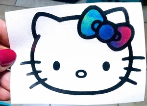 Hello Kitty Aufkleber mit Batik Druck Schleife 4" x 3" - Bild 1 von 1