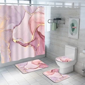 4Pcs Luxury Marble Shower Curtain Sets, Bathroom Sets with Shower Curtain, To... - Picture 1 of 7