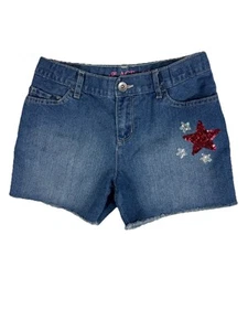 The Children’s Place Girls Jean Shorts Size 12 Patriotic Shiny Stars - Picture 1 of 8