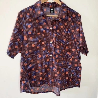 REI Co op 女式户外 Popover Top X 大号几何图案 80 年代印花 Tech Active — 第 1/4 张图片