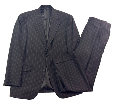De colección Años 90 Y2K Austin Reed 40R 34x30 2 piezas Pantalón Traje Chocolate Marrón Rayas EE. UU. Lana Foto 1 de 4