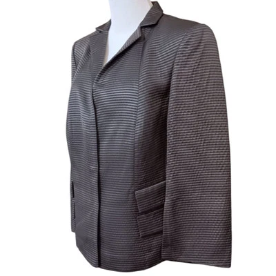 Chaqueta Blazer AKRIS 16 Mezcla de Lana Satén Repujado Gris Oscuro Carrera Oficina Lujo Foto 1 de 4