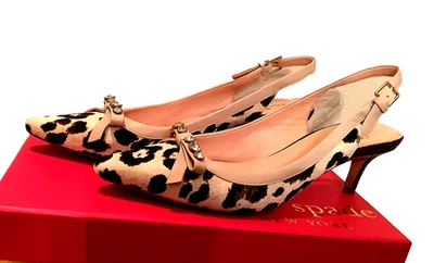Kate Spade Animal Print Calf Leather Palina Slingback Kitten Heel Pumps Size 7.5 - Image 1 of 4