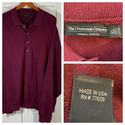 Suéter Polo Tejido Algodón The J Peterman Company Para Hombres Borgoña Manga Larga XL EE. UU. Foto 1 de 4
