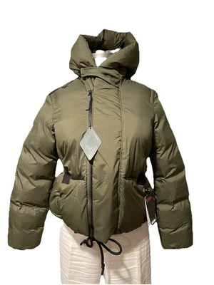 G-STAR RAW WHISTLER SHORT INSULATED JACKET HOODED CINCH WOMEN’S OLIVE L $340 NWT - Image 1 of 4