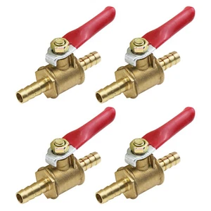 4pcs 1/4" Hose Barb x 1/4" Hose Barb Forged Brass Ball Valve Mini Shut Off - Picture 1 of 5
