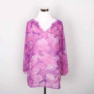 New York & Company Pink Paisley Long Sleeve  Blouse Women's Size XL - Picture 1 of 7