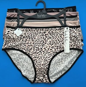 NWT 5 pairs Nicole Miller Size L, XL Full Briefs Panties Black Beige Polyester - Picture 1 of 16