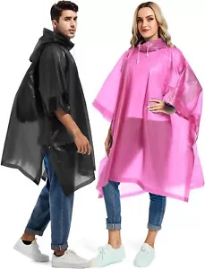 2 Pack Rain Ponchos for Adults Reusable - Raincoats Survival Emergency Heavy Dut - Picture 1 of 12