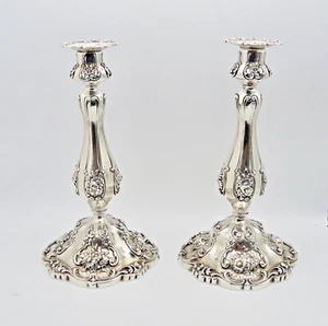Stunning Pair Theodore B. Starr Sterling Silver Hand Chased 10" Candlesticks - Picture 1 of 6