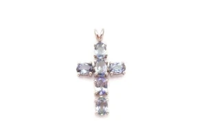 Sterling Silver 925 Iolite Cross Pendant I7 - Picture 1 of 9
