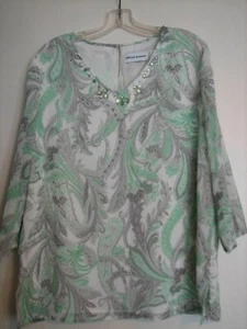 Alfred Dunner****Size 14****Green***BLING****Paisley*****Blouse - Picture 1 of 3