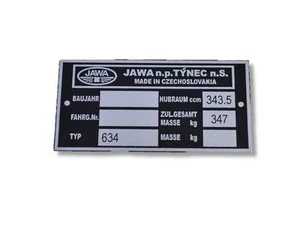 Jawa 634 Typenschild Schild id plate - Bild 1 von 1