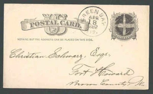 1882 UX7 W/+Sign Cancel Green Bay Wi - Picture 1 of 1