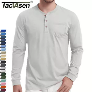 Herren Langarm Henley Shirts 3 Knöpfe Pullover Freizeit Baumwolle Rundhalsausschnitt T-Shirt - Bild 1 von 234