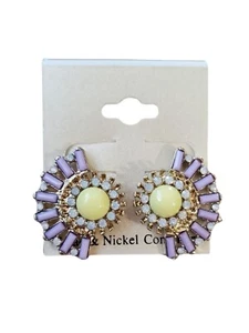 Lavender Earrings in Silver Tone And Yellow with  Crystals and Rhinestones - Picture 1 of 1