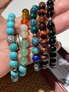 Gemstone 8mm Bracelet w/ Stainless Steel All Seeing Eye Bead in a Beautiful Box - Picture 1 of 19