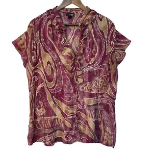 east 5th Blouse Women Size 1X Pink Paisley Ruffle Button Front Top Y2K - Picture 1 of 10