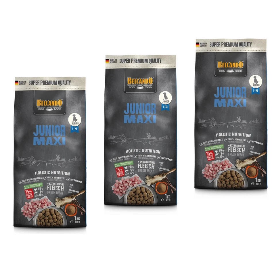 Hunde Trockenfutter - Junior Maxi mit Geflügel 3x 1kg - Belcando Hundefutter  - Bild 1 von 2
