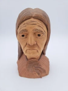 Vintage Carved Solid Wood Indian Native American Head Bust Artist Signed R4 - Picture 1 of 13