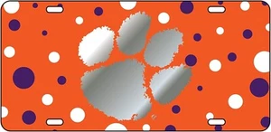 Clemson Tigers Polka Dots Laser License Plate - Picture 1 of 1