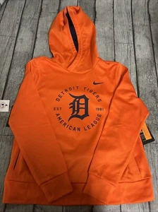 NWT Women’s Nike Detroit Tigers MLB Hoodie Large Therma Fit Orange Sweatshirt - Picture 1 of 9