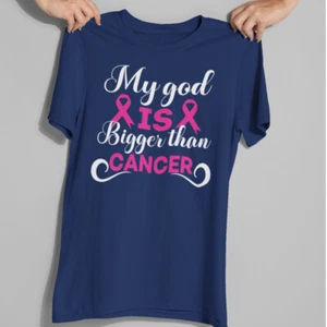 My God is Bigger than Cancer T-shirt Pink Ribbon Breast Cancer Awareness Gifts - Picture 1 of 23