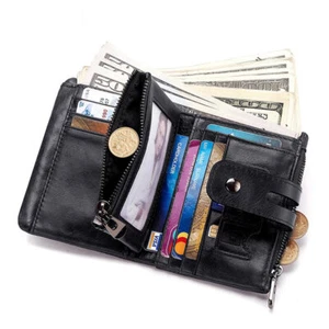 Cuero de Vaca Cuero Genuino Hombres Billetera Cartera Pequeño Portatarjetas De Colección RFID - Imagen 1 de 15