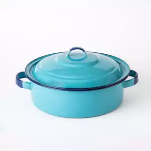 26cm Turquoise Enamel Low Pot - Picture 1 of 3