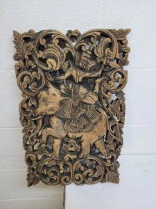 Asiatischer geschnitzter Holz Wanddekor Elefant 18" x 12"/R4 D18 - Bild 1 von 3