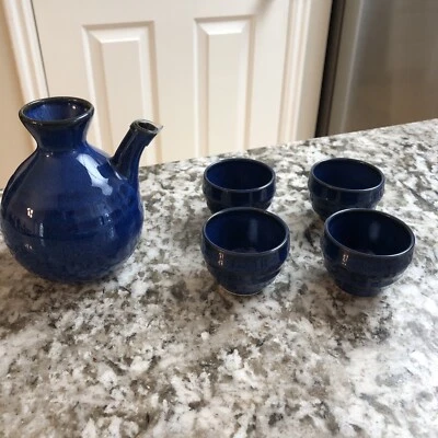 Joyce Chen Tetera Asiática Azul Cerámica Juego de 5 Piezas Tetera con 4 Tazas Japón Foto 1 de 4