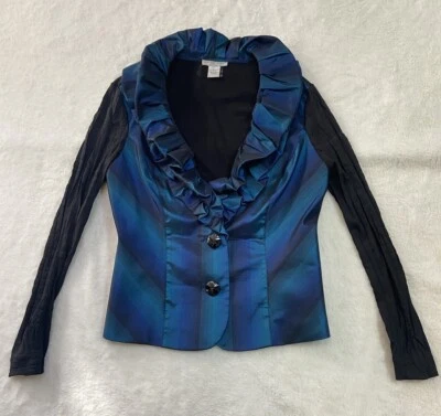 Alberto Makali Jacket Shimmer Blue Metallic Stretch Knit Form Fitting Size L - Image 1 of 4