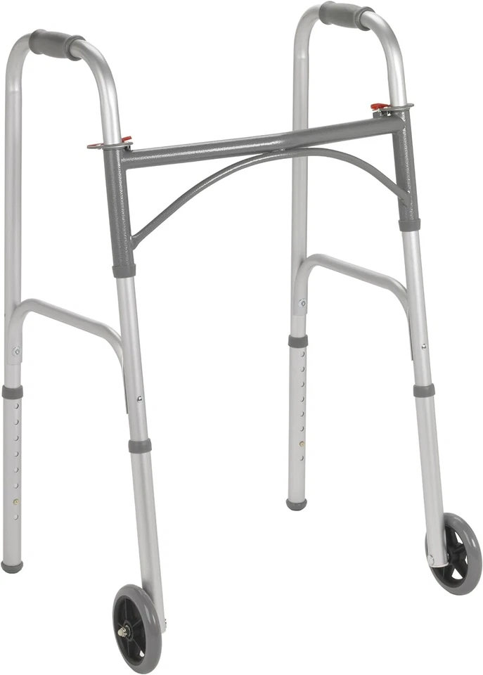 Folding Steel Walker,  2-Button Release, 5 in, Wheels, 300lb Weight Cap #10244-1 Foto 1 de 1